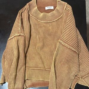 Zenana Outfitters Rust and Mustard Ribbed Crew Sweater